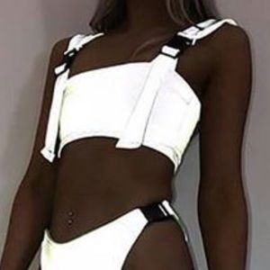 NWOT Reflective Buckle Bandeau Bikini Top